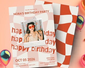 Invitación de cumpleaños estilo retro chic / Plantilla imprimible