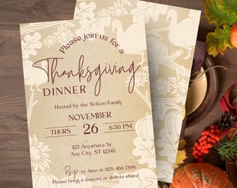 Invitación neutral para el Día de Acción de Gracias / Plantilla editable