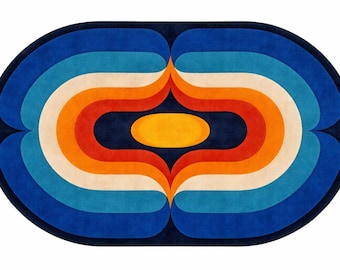 Handgetufteter Teppich Retro Abstrakt Oval Handgetufteter Teppich Mitte des Jahrhunderts Moderner Mehrfarbiger Geometrischer Teppich Handgemachter Wollteppich Designer Teppich Für Wohnzimmer Schlafzimmer