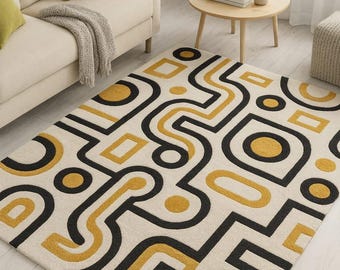 Hand-Tufted Wavy Wool Rug: Modern Geometric Design