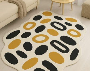 Hand-Tufted Wool Area Rug: Retro Geometric Oval, Abstract Design