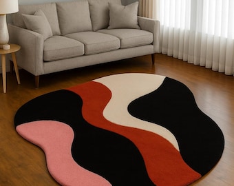 Hand-Tufted Wool Area Rug: Retro Wavy Abstract Design