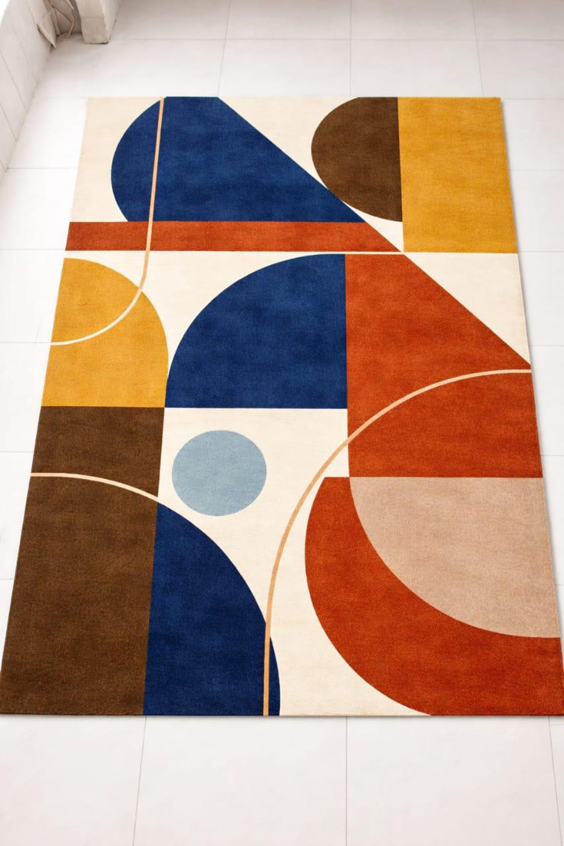 Modern Geometric Area Rug Hand-tufted Abstract Mid-century Color Block ...