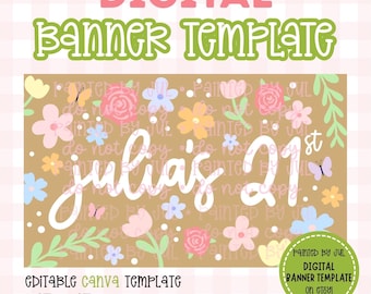 Flower Banner Template | DIGITAL DOWNLOAD | Editable Canva Banner | 36x60 DIY Painted Banner | Cute Spring Birthday Theme