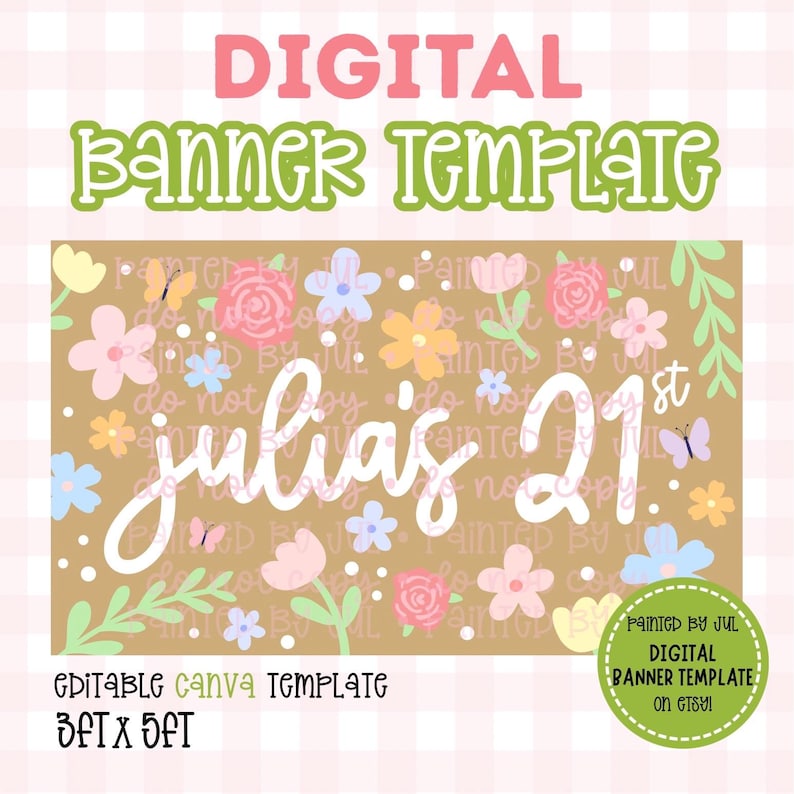 Flower Banner Template | DIGITAL DOWNLOAD | Editable Canva Banner ...