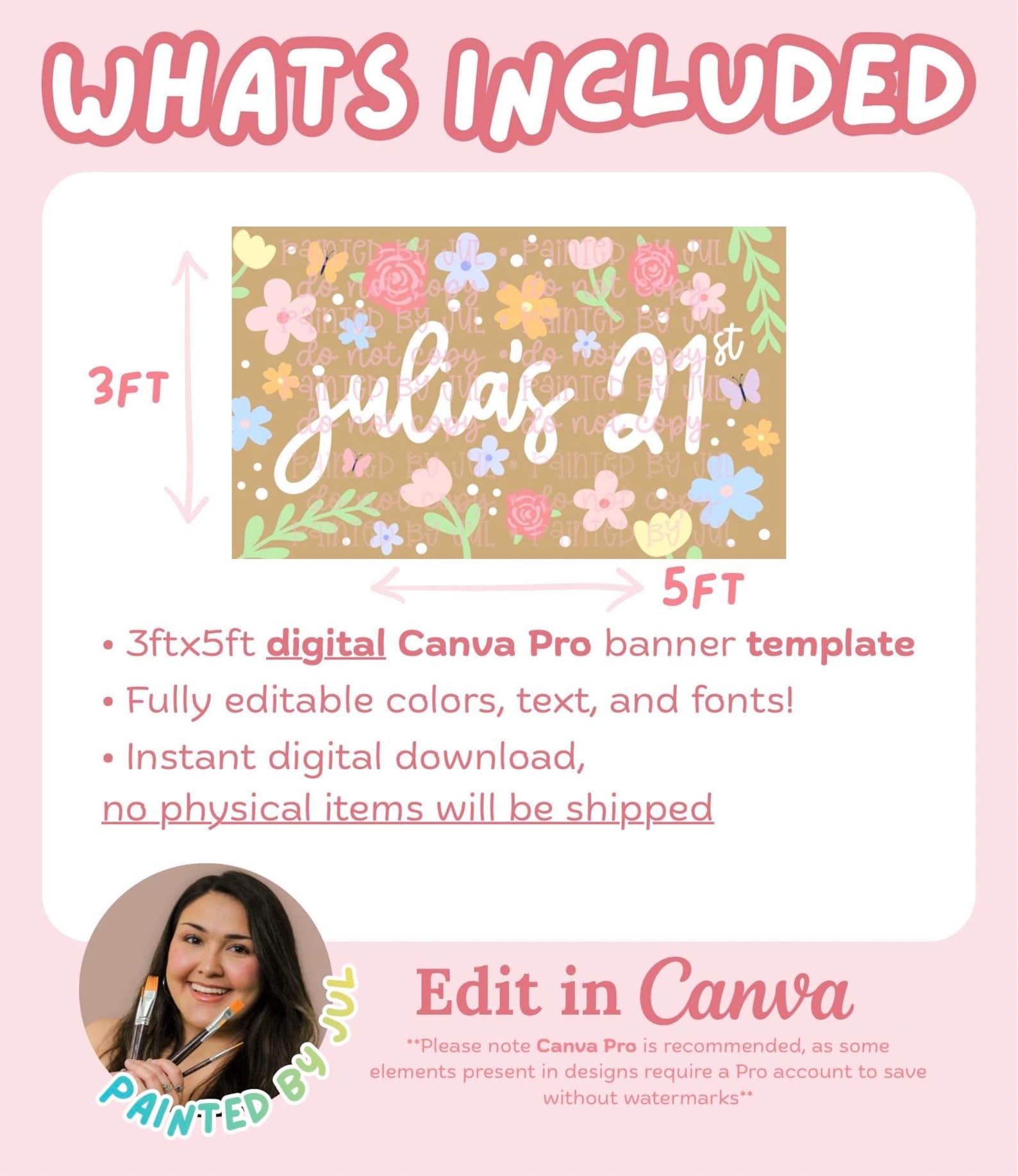 Flower Banner Template | DIGITAL DOWNLOAD | Editable Canva Banner ...