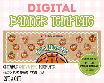 Senior Basketball Banner Template | DIGITAL DOWNLOAD | Editable Canva Banner | 2x6 DIY Print Banner | School Spirit Sports Theme