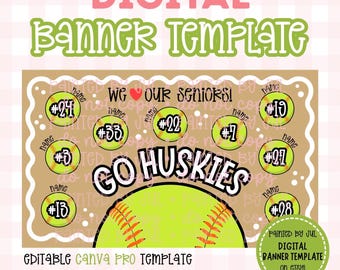 School Spirit Softball Banner Template | DIGITAL DOWNLOAD | Editable Canva Banner | 36x60 DIY Painted/Printed Banner | Senior Sports Theme