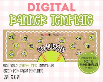 Plantilla de pancarta para equipo de sóftbol senior / DESCARGA DIGITAL / Pancarta editable en Canva / Pancarta imprimible DIY de 2x6 / Tema deportivo para el espíritu escolar