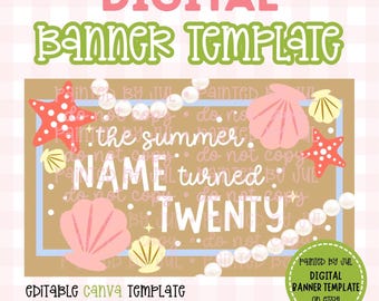 Cute Beach Theme Banner Template | DIGITAL DOWNLOAD | Editable Canva Banner | 36x60 DIY Painted Banner | Pretty Summer Theme