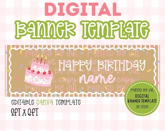 Plantilla de pancarta de cumpleaños / DESCARGA DIGITAL / Pancarta editable de Canva / Pancarta pintada a mano de 60 x 180 cm / Linda temática de cumpleaños con chispas