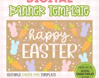 Happy Easter Banner Template | DIGITAL DOWNLOAD | Editable Canva Banner | 36x60 DIY Painted/Printed Banner | Bunny & Carrot Theme