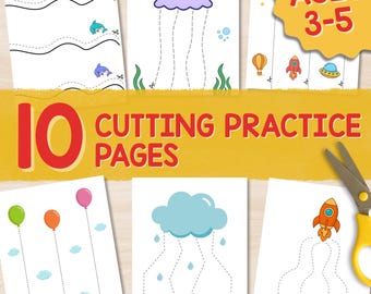 Scissor Skills Practice | 10 Printable Cutting Pages for Kids (PDF)