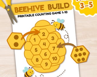 Beehive Build Printable Number Matching Game for Preschoolers | Counting Activity 1–10