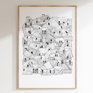 Wooden City Giclée Fine Art Print Illustration image 1