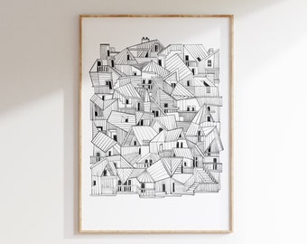 Wooden City Giclée Fine Art Print Illustration