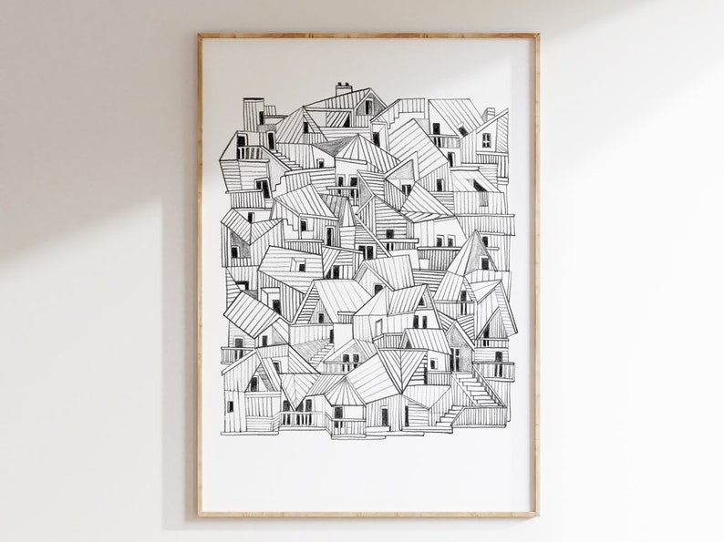 Wooden City Giclée Fine Art Print Illustration image 1