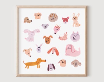 Nineteen Dogs Giclee Fine Art print Illustration