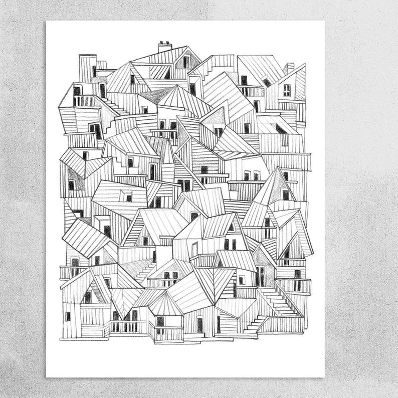 Wooden City Giclée Fine Art Print Illustration image 3