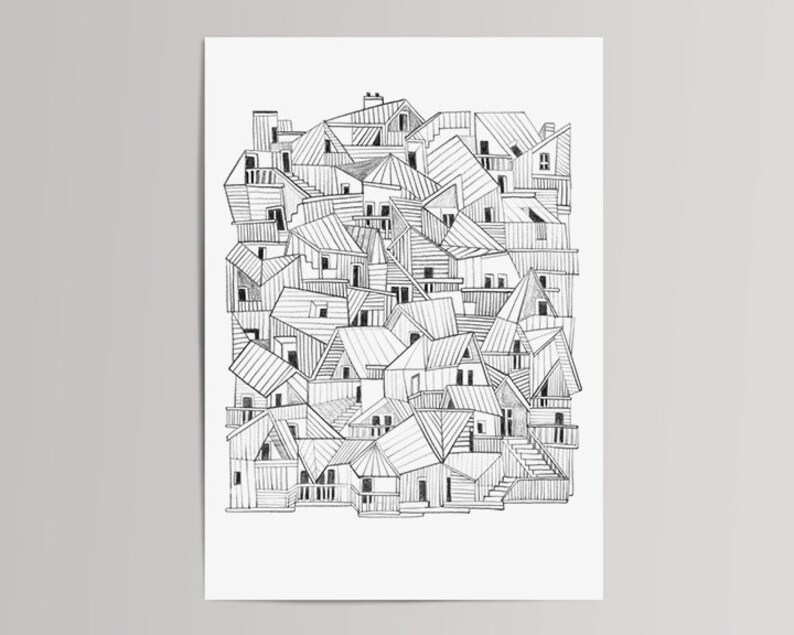 Wooden City Giclée Fine Art Print Illustration image 2