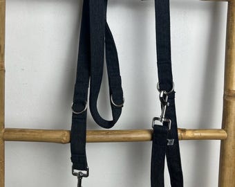Dog leash 2m Denim Black Grey – Handmade & Adjustable – Carabiner in Gold or Silver