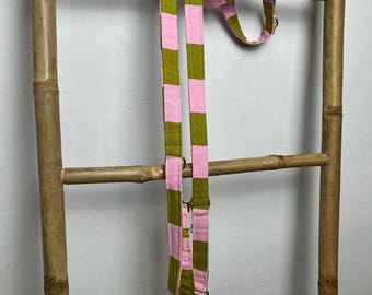 Dog leash 2m striped pink and green – Handmade & Adjustable – Carabiner in gold or silver