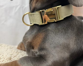 Khaki Sage Dog Collar made of Cotton Fabric – Handmade & Adjustable – Buckle in Gold or Silver