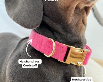 Pink corduroy dog collar – Handmade & Adjustable – Buckle in gold or silver