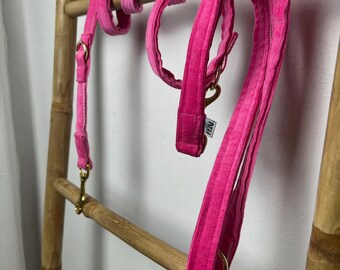 2m Pink Corduroy Dog Leash – Handmade & Adjustable – Gold or Silver Carabiner