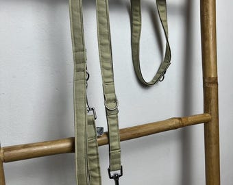 2m Khaki Dog Leash Made of Cotton Fabric – Handmade & Adjustable – Carabiner in Gold or Silver