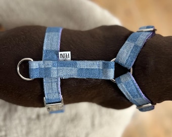 Blue Jeans-Style Dog Harness – Handmade & Adjustable – Buckle in Gold or Silver