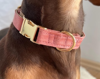 Pink dog collar with floral pattern – Handmade & Adjustable – Buckle in gold or silver