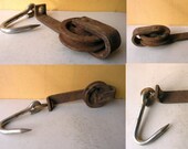 Large pulley, iron hook, Vintage hook, outdoor hanger, rustic farm tool, gardener gift, sliding barn door diy supply, farmhouse style
