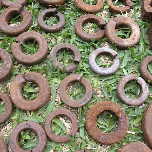 Lot of 38, railroad track, thick washers, iron nuts, rusty circles, iron washers, rust dying, mixed media metalart supply, industrial supply