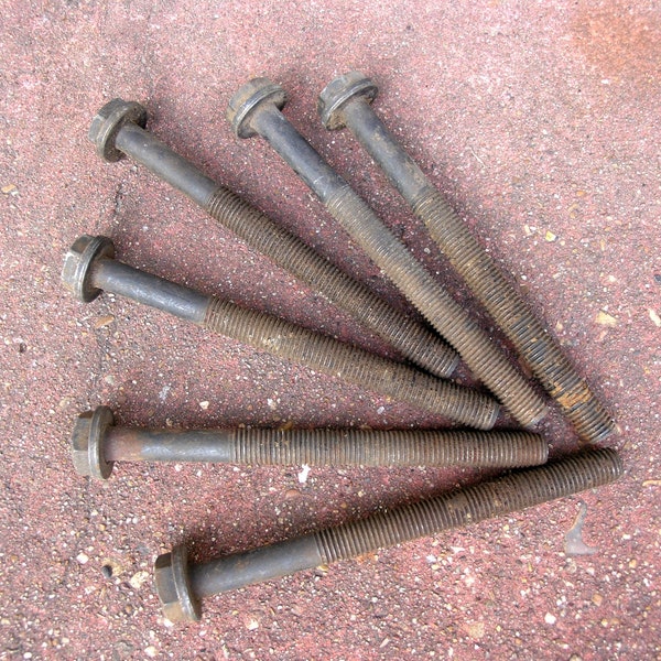 7.5" long rusty bolts, forging steel, vintage assemblage tools,large bolts, industrial hardware, robot supply, artist supply, metal working