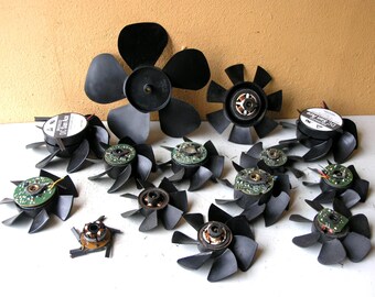 instant collection, set of 14, black fans, computer appliance fans, artist gift, flower supply, diy plastic flowers, mixed media art supply