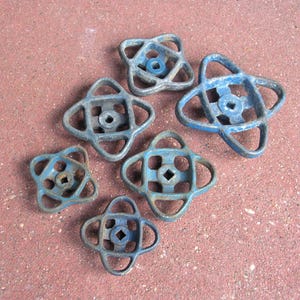 Large cast iron valve handles (6 piece set): Steampunk assemblage, faucet handles, steampunk supply, flower supply