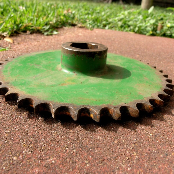 John Deere Green, industrial sprocket. salvaged steel, diy lamp base supply, artist gift