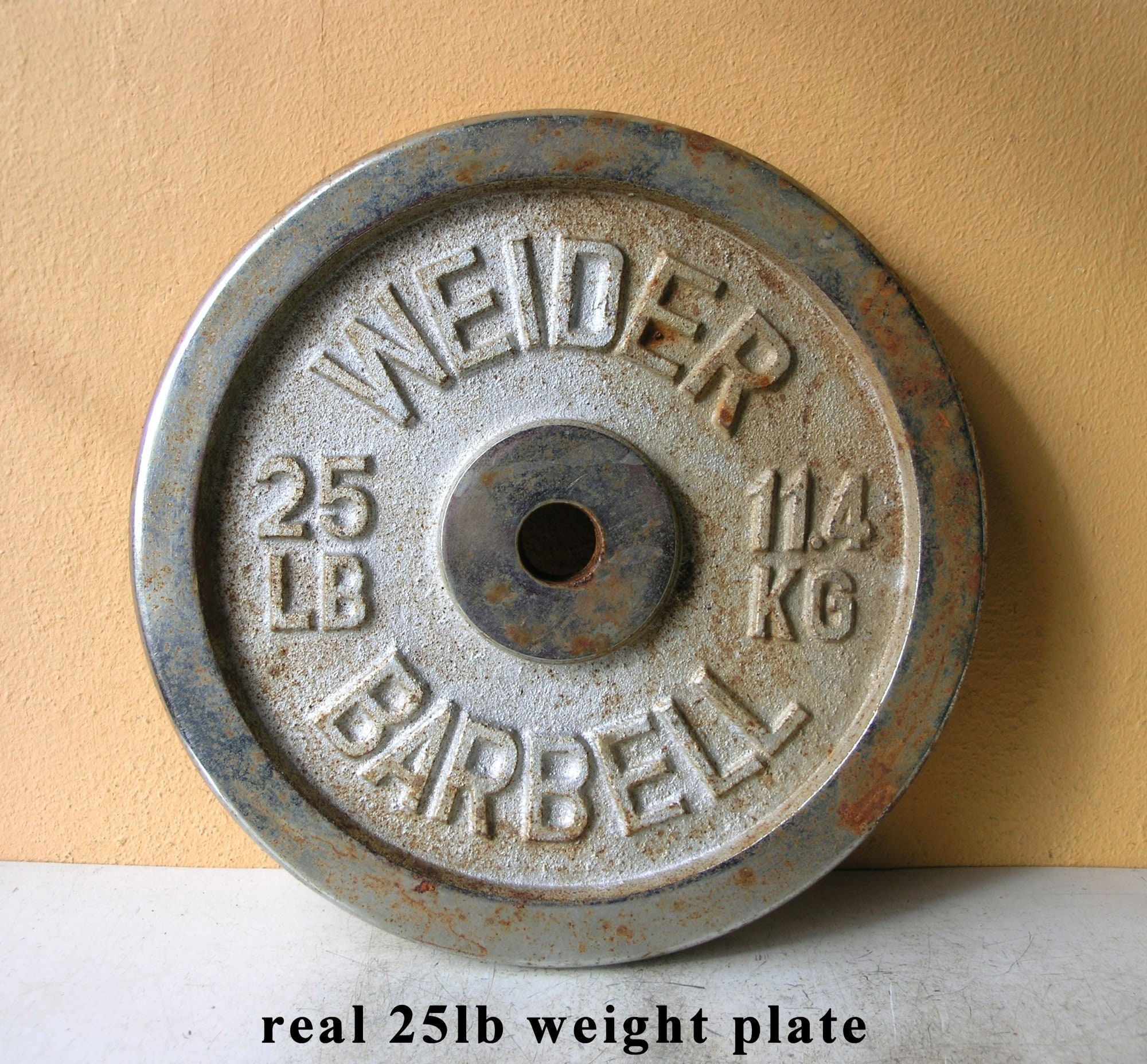 25lb Weider Barbell Weight iron plate exercise room decor Etsy