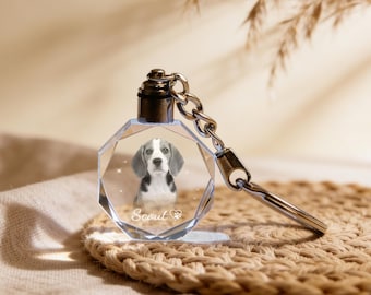 Personalized Pet Memorial Crystal Keychain with LED Light,Custom Photo Engraved Pet Portrait,Dog Cat Loss Gift,Mother’s Day Gift for Dog Mom