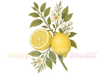 vintage lemon botanical png hand drawn digital download gift for gardeners chefs detailed citrus shirt png illustration printable png lemon