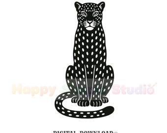 elegant leopard png digital download gift for cat lovers boho girls stylish leopard t-shirt graphic animal vector design cute jaguar png tee