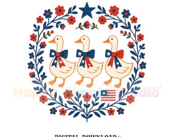 Americana Duck PNG Vintage Digital Download –Folk Art Patriotic Duck Shirt Graphic, Feminist Gift for Moms, Fourth of July Printable Clipart