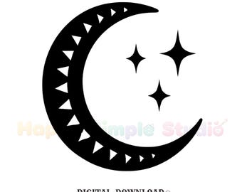 crescent moon crystals png digital download gift for astrology lovers zodiac girls geometric moon shirt png celestial t-shirt graphic