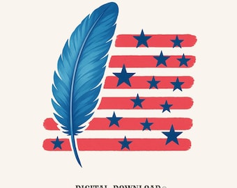 4th of july patriotic flag png digital download gift for patriotic women art lovers usa stripes shirt png t-shirt graphic blue stars feather