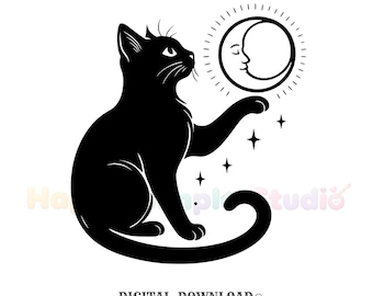 mystical cat moon png stylish digital download gift for star lovers crystal girls crescent moon shirt png astrology vector graphic celestial