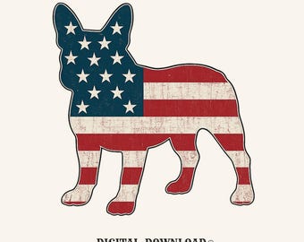 4th of july bulldog png vintage digital download gift for dog moms patriotic girls distressed canine tee design french bulldog silhouette