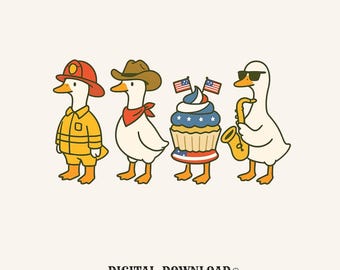 4th of july geese png festive digital download gift for bird watchers americana girls patriotic t-shirt graphic cartoon goose tee design red