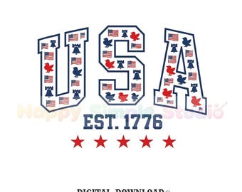 USA Varsity PNG, 4th of July Digital Download, American Flag T-Shirt Graphic, Liberty Bell Clipart, Patriotic Mom Gift, July 4 Art Print