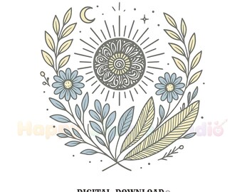 celestial sun crystal png digital download gift for astrology girls crystal lovers ornate botanical shirt png intricate sun flowers artwork